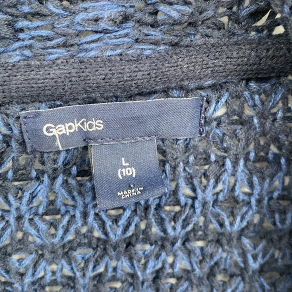 Gap Kids Open Front 3/4 Sleeve Knit Cardigan Sweater Marled Blue Black Size L 10